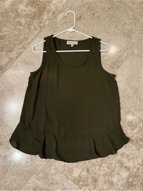 Philosophy Petite Olive Green Sleeveless Chiffon Layered Hem Blouse PM
